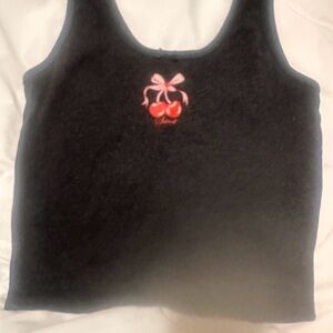 Black Tank Top with Cherry Graphic